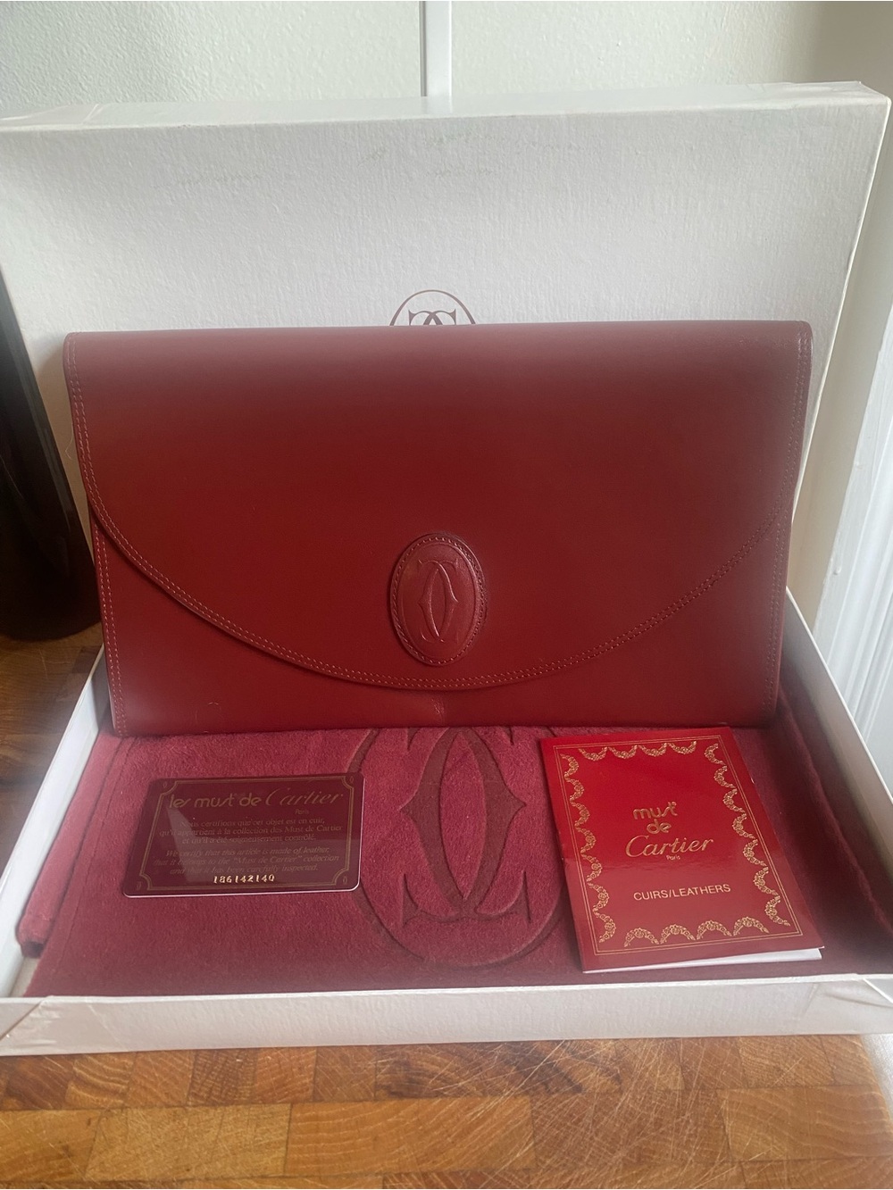 Cartier Red/Burgundy Leather Envelope Clutch